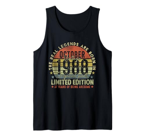 37th Birthday The Real Legends October 1988 37 Years Old Men Tank Top von 1988 37th Birthday Decorations 37 Years Old Mens