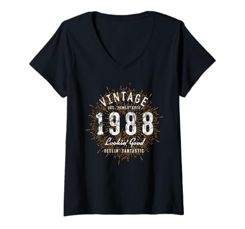 Damen Retro 1988 Geburtstag Vintage T-Shirt mit V-Ausschnitt von 1988 Geburtstag von Treaja