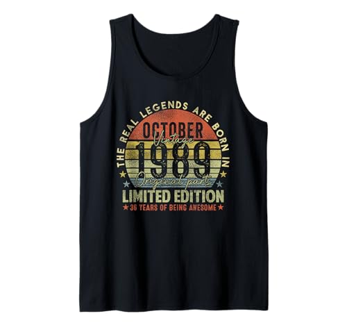 36th Birthday The Real Legends October 1989 36 Years Old Men Tank Top von 1989 36th Birthday Decorations 36 Years Old Mens