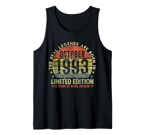32nd Birthday The Real Legends October 1993 32 Years Old Men Tank Top von 1993 32nd Birthday Decorations 32 Years Old Mens