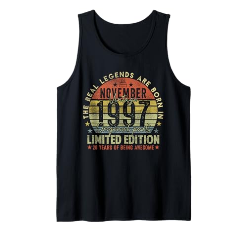 28th Birthday Real Legends November 1997 28 Years Old Men Tank Top von 1997 28th Birthday Decorations 28 Years Old Mens