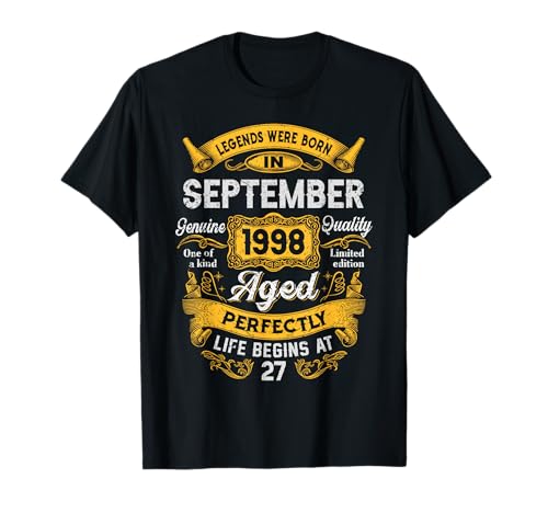 27th Birthday Real Legends September 1998 27 Years Old Men T-Shirt von 1998 27th Birthday Decorations 27 Years Old Mens
