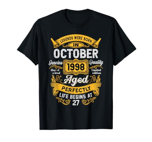27th Birthday The Real Legends October 1998 27 Years Old Men T-Shirt von 1998 27th Birthday Decorations 27 Years Old Mens