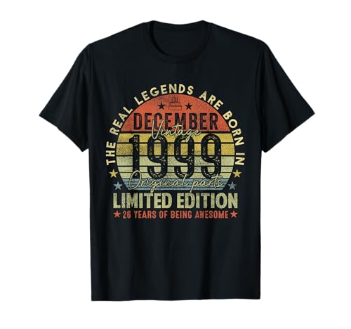 26th Birthday Real Legends December 1999 26 Years Old Men T-Shirt von 1999 26th Birthday Decorations 26 Years Old Mens