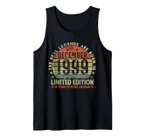 26th Birthday Real Legends December 1999 26 Years Old Men Tank Top von 1999 26th Birthday Decorations 26 Years Old Mens