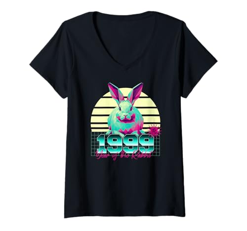 Damen 1999 Jahr des Kaninchens Geburtstag 80er Jahre Retro Chinesisches Sternzeichen T-Shirt mit V-Ausschnitt Damen 1999 Jahr des Kaninchens Geburtstag 80er Jahre Retro Chinesisches Sternzeichen T-Shirt mit V-Ausschnitt von 1999 Rabbit Vaporwave 80s Retro Chinese Zodiac