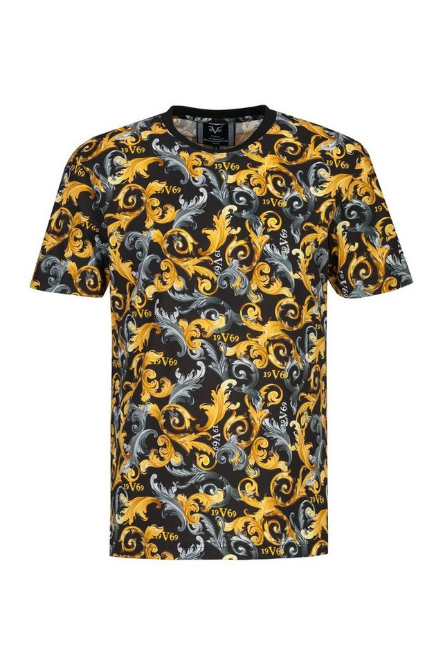 19V69 ITALIA T-Shirt Rafael New Baroque - Kurzarmshirt mit Barockprint - Allover-Barockprint mit goldenen Akzenten und 19V69-Logodetails von 19V69 ITALIA