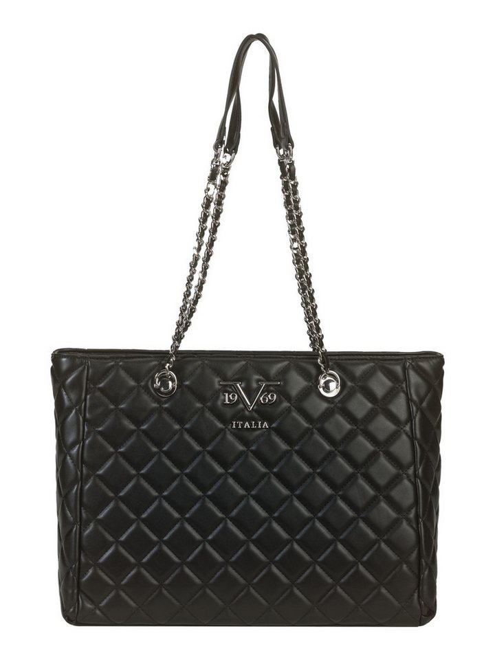 19V69 ITALIA Shopper SILVIA SILVER, Damen-Handtasche - gesteppte Optik - edler Kettenriemen - Logo-Akzente von 19V69 ITALIA