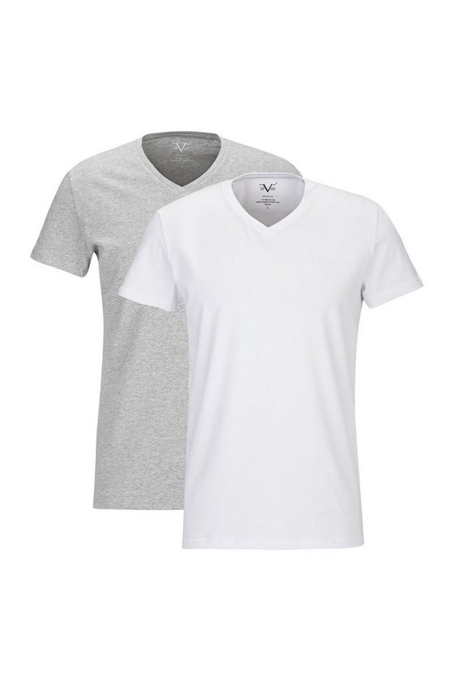 19V69 Italia by Versace T-Shirt Unterziehshirt Unterhemd mit Kurzarm V-Ausschnitt für Herren mit einem kleinem Ton-in-Ton Logo auf der Brust von 19V69 Italia by Versace