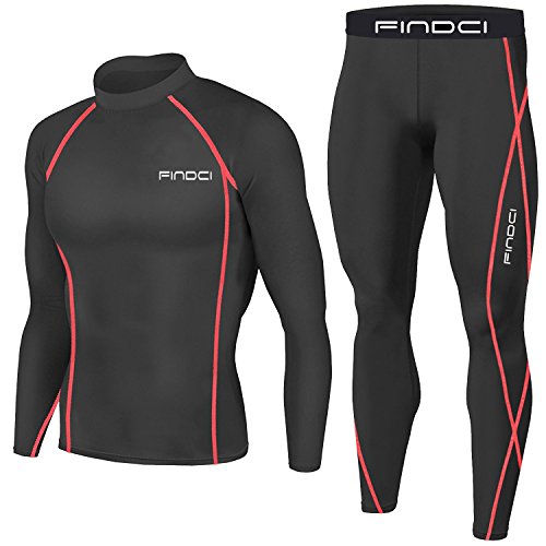 1Bests Herren 2-teilig Camouflage Fitness Sportwear Running Training Tights Speed Drying Coat Set (Black Red Line (1), M) von 1Bests