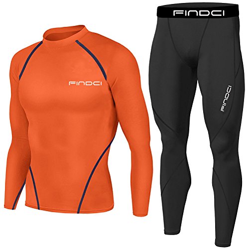 1Bests Herren 2-teilig Camouflage Fitness Sportwear Running Training Tights Speed Drying Coat Set (Orange Balck Line (1), XXL) von 1Bests