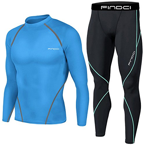 1Bests Herren 2-teiliges Camouflage Fitness Sportswear Running Training Strumpfhose Speed Drying Coat Set, Light Blue (1), L von 1Bests