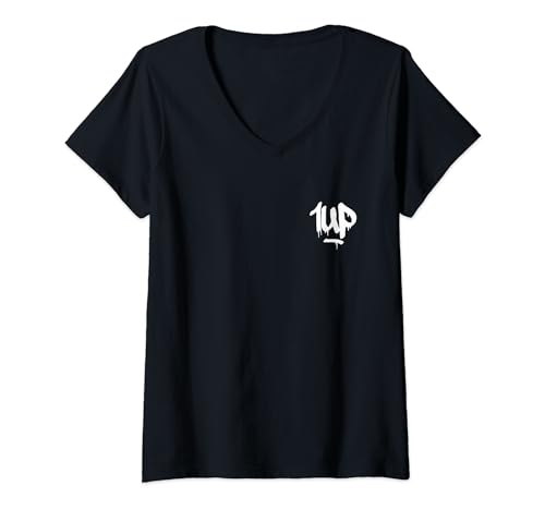 Damen 1UP Logo Graffiti Dripping Marker T-Shirt mit V-Ausschnitt von 1UP CREW