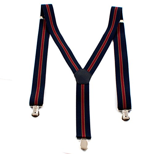 1buy3 Hosenträger Dunkelblau/Rot - Streifen| Unisex | Y-Form | Männer & Frauen | 3 Clips | ab 6 Jahren|verstellbar | über 28 Modelle von 1buy3