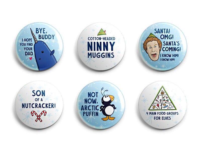 Buddy Der Elf Pin Oder Magnet Set - 2, 5 cm Niedlicher Handgezeichneter Weihnachtself Geschenk Weihnachtsgeschenk Rucksack Pins Kühlschrankmagnete von 1flychicken