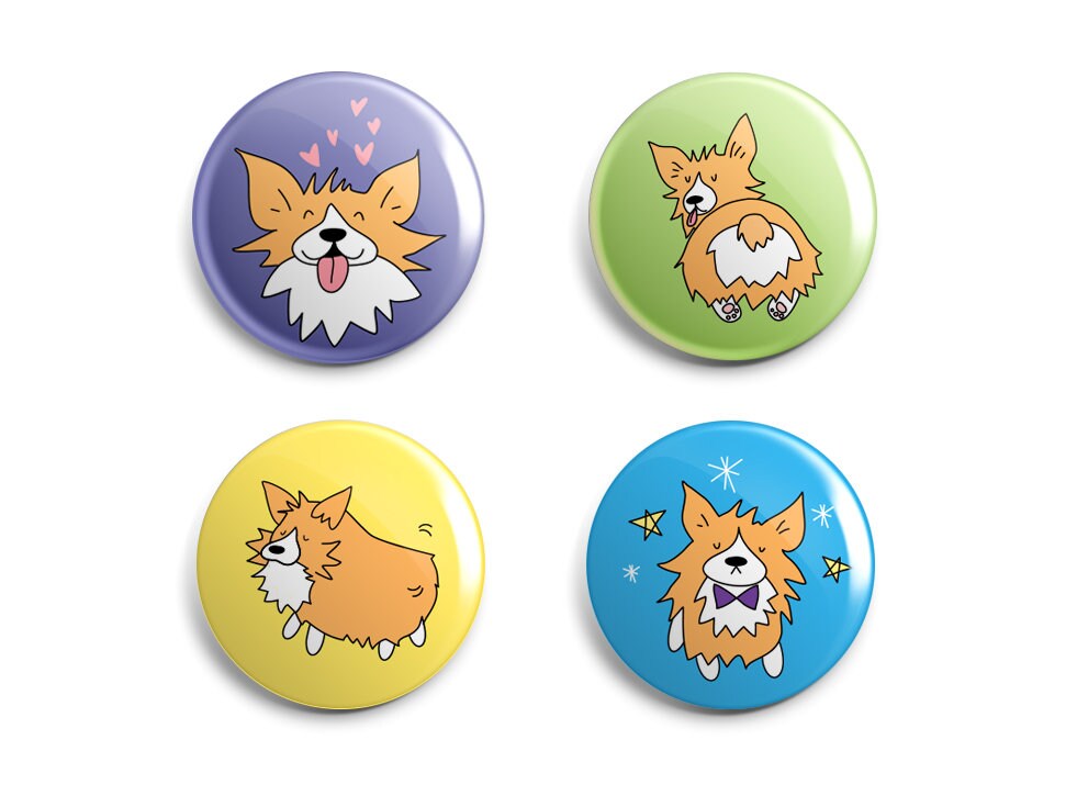 Corgis Pin Oder Magnet Set - 2, 5 cm Große Handgemachte Buttons Einzigartiges Geschenk Für Corgisliebhaber Kleines Hundeliebhaber 4Er Corgis Pin Oder Magnet Set - 2, 5 cm Große Handgemachte Buttons Einzigartiges Geschenk Für Corgisliebhaber Kleines Hundeliebhaber 4Er von 1flychicken