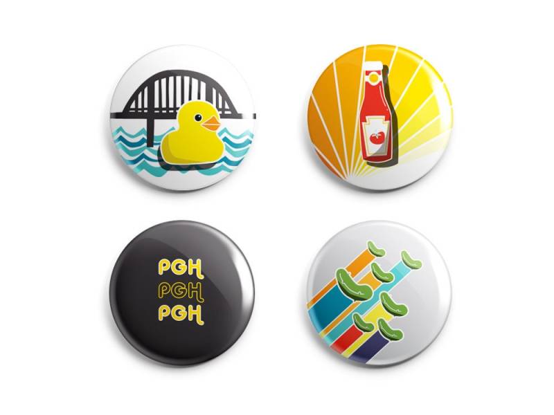 Retro Pittsburgh Pins Und Magnete - 2, 5 cm Handgemachte Buttons Ketchup, Gurken, Gummiente Vintage Style Von Einem Lokalen Künstler von 1flychicken