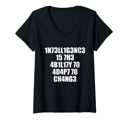 Damen 1n73ll1g3nc3 15 7h3 4b1l17y 70 4d4p7 70 ch4ng3 T-Shirt mit V-Ausschnitt Damen 1n73ll1g3nc3 15 7h3 4b1l17y 70 4d4p7 70 ch4ng3 T-Shirt mit V-Ausschnitt von 1n73ll1g3nc3 Apparel Tee Shirts