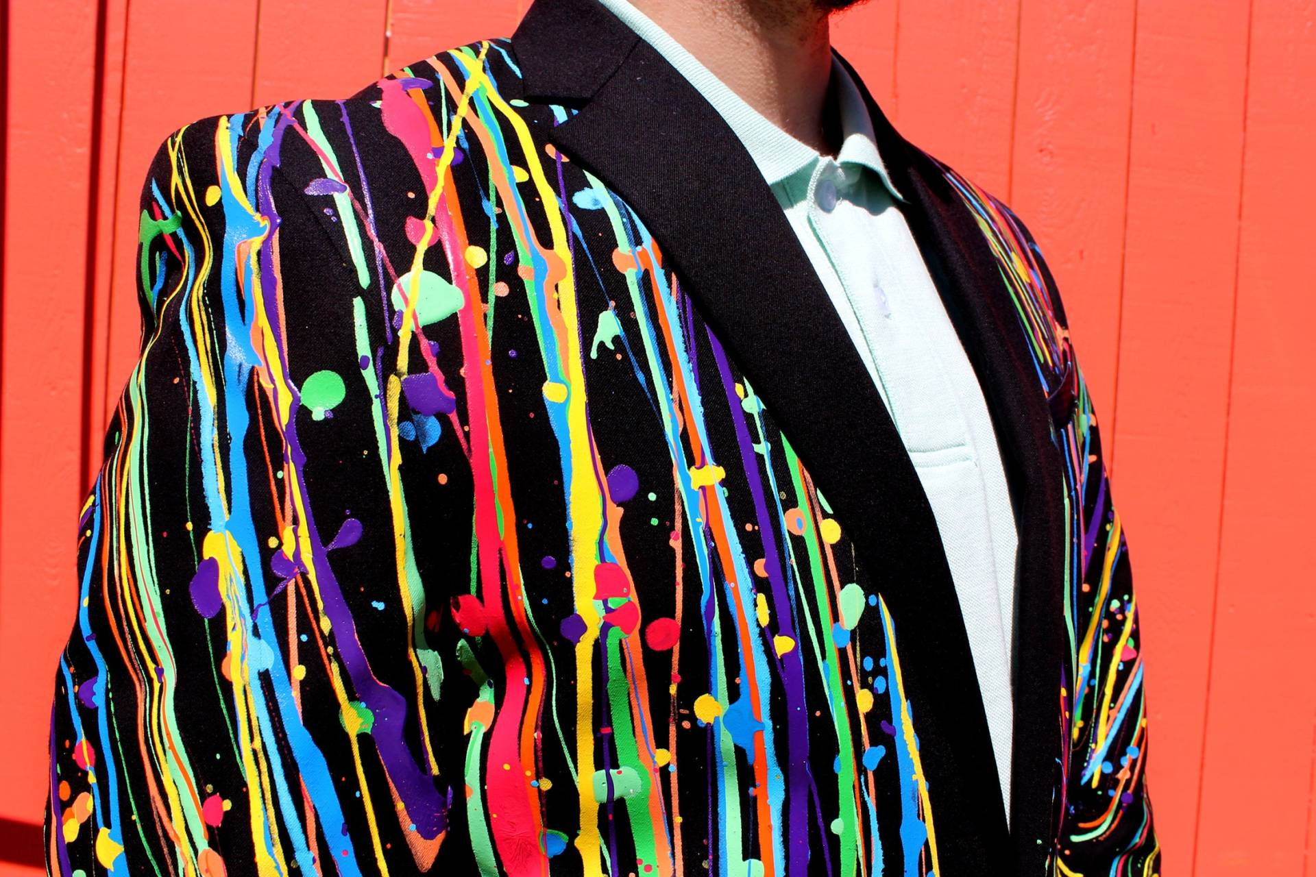 Einzigartige Regenbogen Bemalte Jacke, Blau Gelb Lila Burning Man Blazer Grün Festival Anzug Karneval Kostüm Karnevalskostüm von 1of1blazers