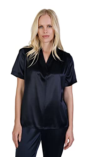 1st American Damen T-Shirt aus 100% Reiner Seide mit V-Ausschnitt und Kurzen Ärmeln – Damen-Seidenbluse Mit V-Ausschnitt und Halben Ärmeln Slim Fit von 1st American