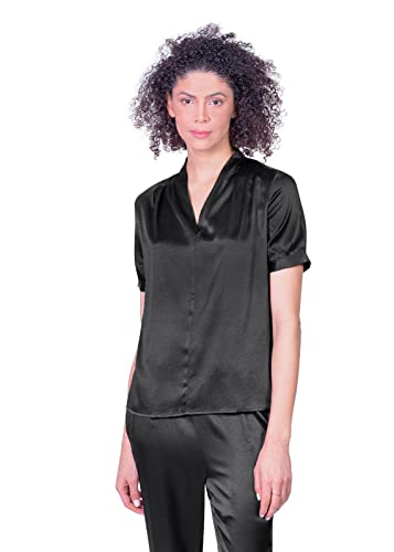 1st American Damen T-Shirt aus 100% Reiner Seide mit V-Ausschnitt und Kurzen Ärmeln – Damen-Seidenbluse Mit V-Ausschnitt und Halben Ärmeln Slim Fit von 1st American