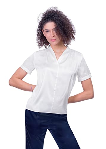 1st American Damen T-Shirt aus 100% Reiner Seide mit V-Ausschnitt und Kurzen Ärmeln – Damen-Seidenbluse Mit V-Ausschnitt und Halben Ärmeln Slim Fit von 1st American