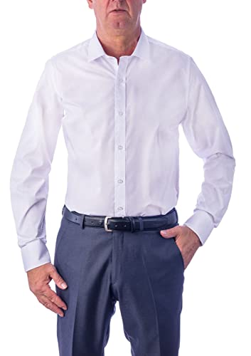 1st American Elegant Herren Langarmhemd 100% Baumwolle Weiß Silk Touch Regular Fit Italienischer Kragen – Bügellose Größen Bis XXXXL von 1st American