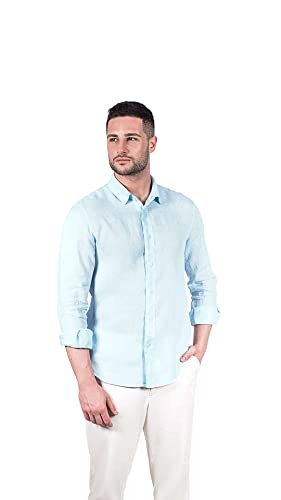 1st American Freizeit Hemd aus 100% Leinen mit Langen Ärmel Slim Fit - Leinenhemd Kent Kragen Made in Italy von 1st American