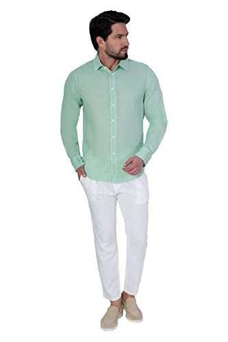 1st American Freizeit Hemd aus 100% Leinen mit Langen Ärmel Slim Fit - Leinenhemd Kent Kragen Made in Italy von 1st American