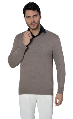 1st American Langärmlicher Pullover Mit V-Ausschnitt Für Herren Beige FarbeAus Seide Und Kaschmir - Feinheit Winter Pullover 14 Größe M von 1st American