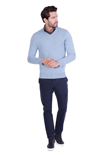 1st American Langärmlicher Pullover Mit V-Ausschnitt Für Herren Hellblau FarbeAus Seide Und Kaschmir - Feinheit Winter Pullover 14 Größe XXL von 1st American