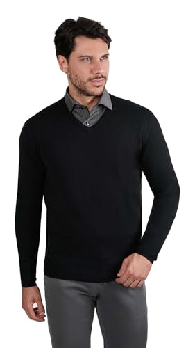 1st American Langärmlicher Pullover Mit V-Ausschnitt Für Herren Schwarze Farbe Aus Seide Und Kaschmir - Feinheit Winter Pullover 14 Größe XL von 1st American