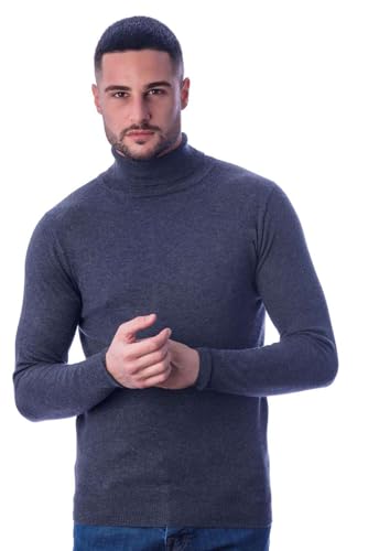 1st American Langärmlicher Rollkragenpullover Für Herren Grau Farbe Aus Seide und Kaschmir - Winterpullover mit Kragen Hohe Größe XXL von 1st American