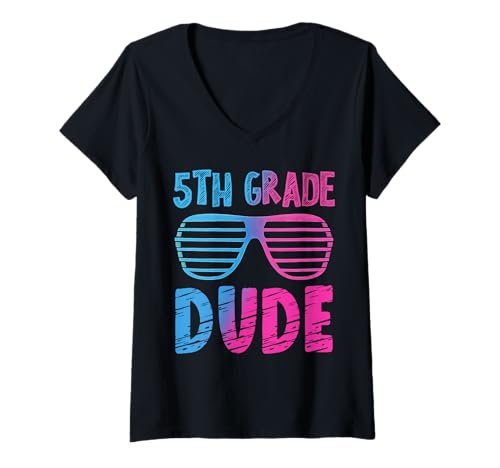 Damen 5th Grade Dude First Day Back to School Sonnenbrille T-Shirt mit V-Ausschnitt Damen 5th Grade Dude First Day Back to School Sonnenbrille T-Shirt mit V-Ausschnitt von 1st Day Back To School Dude Sunglasses