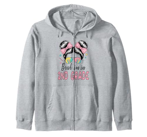 Bruh, ich Bin in der 2. Klasse, Messy Bun, Erster Schultag, Mädchen Kapuzenjacke Bruh, ich Bin in der 2. Klasse, Messy Bun, Erster Schultag, Mädchen Kapuzenjacke von 1st Day Of Second Grade Tee Shirts Outfits Girls
