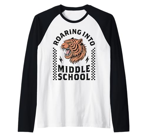 Roaring Into Middle School Tiger 8. 7. 6. Klasse Junge Mädchen Raglan von 1st Day of Middle School Kids 5th Grade Graduation