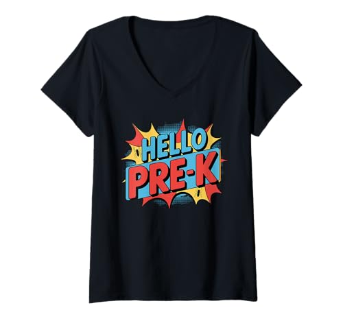 Damen Hello Pre-K Preschool Squad Spider Back to School First Day T-Shirt mit V-Ausschnitt Damen Hello Pre-K Preschool Squad Spider Back to School First Day T-Shirt mit V-Ausschnitt von 1st First Day Of Preschool Back To School Spider