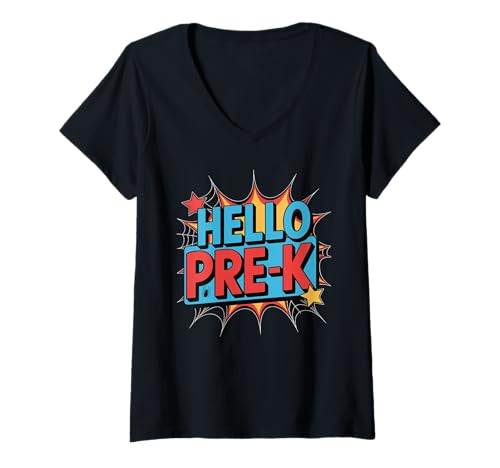 Damen Hello Pre-K Preschool Squad Spider Back to School First Day T-Shirt mit V-Ausschnitt Damen Hello Pre-K Preschool Squad Spider Back to School First Day T-Shirt mit V-Ausschnitt von 1st First Day Of Preschool Back To School Spider