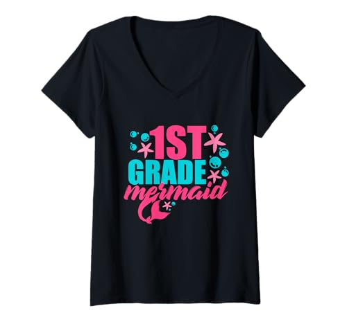 Damen 1. Klasse Meerjungfrau Meerjungfrau Meerjungfrau Kindergarten Meerjungfrauen T-Shirt mit V-Ausschnitt Damen 1. Klasse Meerjungfrau Meerjungfrau Meerjungfrau Kindergarten Meerjungfrauen T-Shirt mit V-Ausschnitt von 1st Grade Mermaid