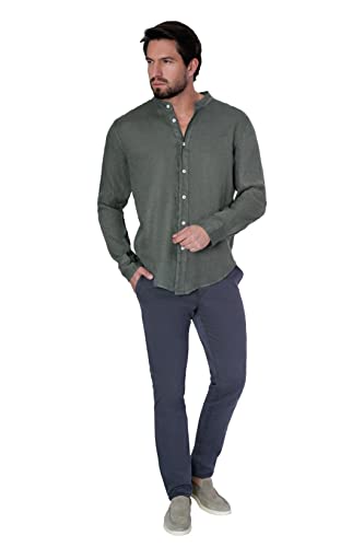 1stAmerican Freizeit Hemd aus 100% Leinen mit Langen Ärmel Slim Fit - Leinenhemd Stehkragen Made in Italy von 1stAmerican