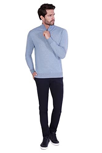 1stAmerican Langärmlicher Pullover Für Herren Hellblau Farbe mit Halber Reiβverschluss Aus Seide und Kaschmir - Winter Pullover Größe M von 1stAmerican