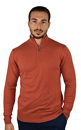 1stAmerican Langärmlicher Pullover Für Herren Orange Farbe mit Halber Reiβverschluss Aus Seide und Kaschmir - Winter Pullover Größe XXXL von 1stAmerican