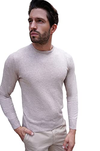 1stAmerican Langärmlicher Pullover Mit Rundhalsausschnitt Für Herren Sand Farbe Aus Seide Und Kaschmir - Feinheit Winter Pullover 14 Größe XXXL von 1stAmerican