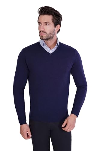 1st American Langärmlicher Pullover Mit V-Ausschnitt Für Herren Dunkelblau FarbeAus Seide Und Kaschmir - Feinheit Winter Pullover 14 Größe XXL von 1st American