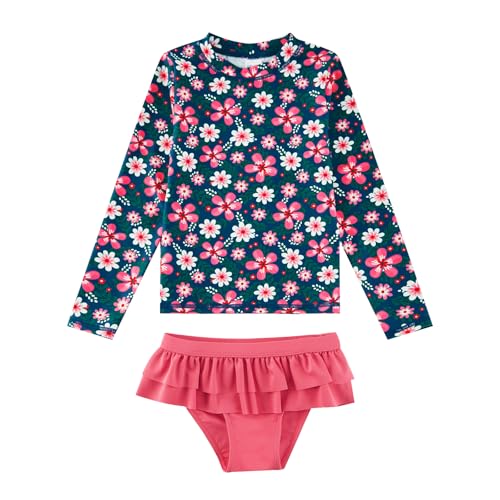 Mädchen Badeanzug Langarm Tankini UPF 50+ Sonnenschutz Mädchen Rash Guard Set 3-8 Jahre, Marine-Blume, 6 Jahre von 1strunandup