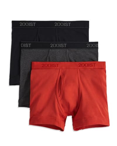 2(X)IST)ist)IST Essential Herren-Boxershorts, Baumwolle, 3er-Pack (3er-Pack), Schwarz/Anthrazit meliert/Mohnrot, M von 2(x)ist