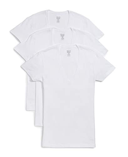 2(x)ist)IST Herren Baumwolle Slim Fit Tiefer V-Ausschnitt T-Shirt Multipack - Wei - Groß von 2(x)ist