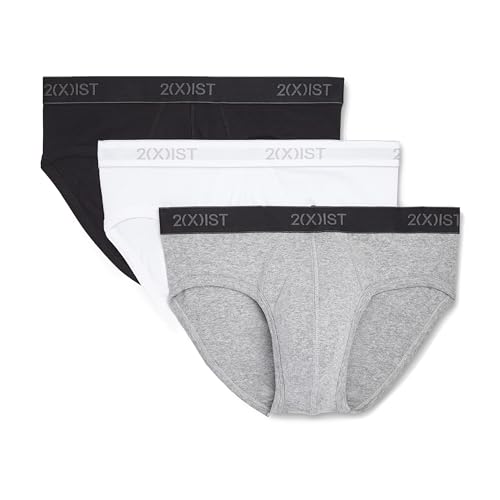 2(x)ist)IST Herren Essential Cotton Contour Pouch Brief 3er-Pack, Weiß/Schwarz/Grau Heather, X-Large von 2(x)ist