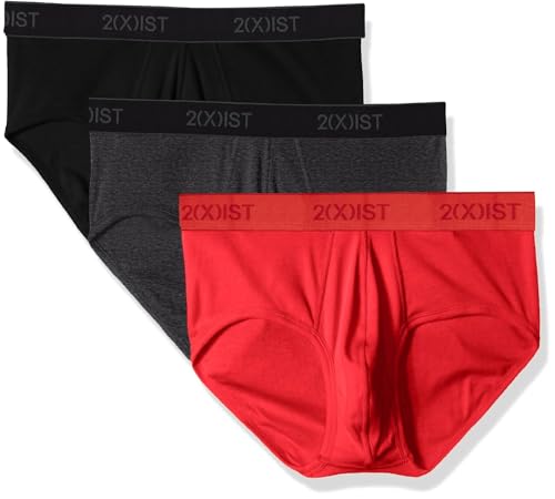 2(X)IST Herren Essential Cotton Contour Pouch Slip 3er Pack, Schwarz/Anthrazit Heather/Mohnrot, Large von 2(x)ist