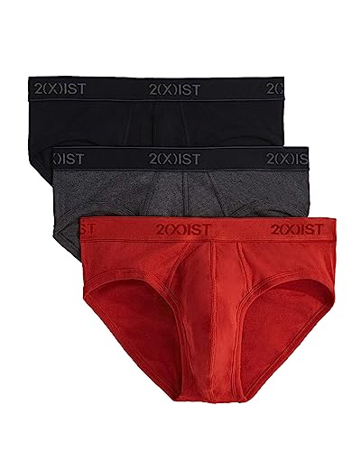 2(X)IST)ist)IST Essential Cotton No Show Slip für Herren, 3er-Pack, Schwarz/Anthrazit meliert/Mohnrot, Large von 2(x)ist